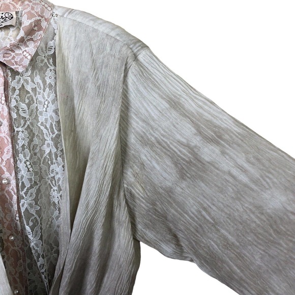 Vintage 80s On The Rocks Jumpsuit Lace Crinkle Wrinkle Tie Front - Picture 9 of 16